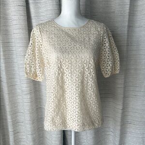 J. Crew Cream Geometric Lace Blouse
